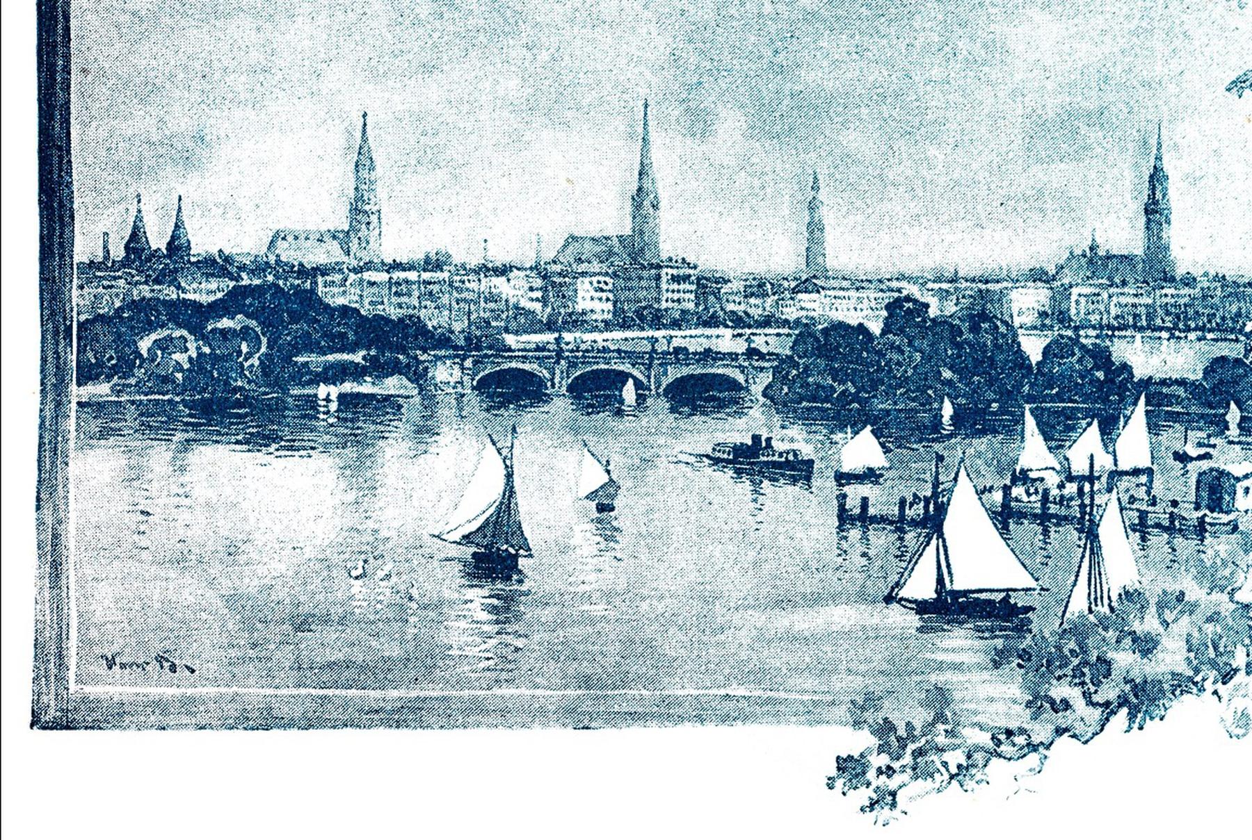 A vintage engraving of Hamburg's Alster, near Art House Winterhude